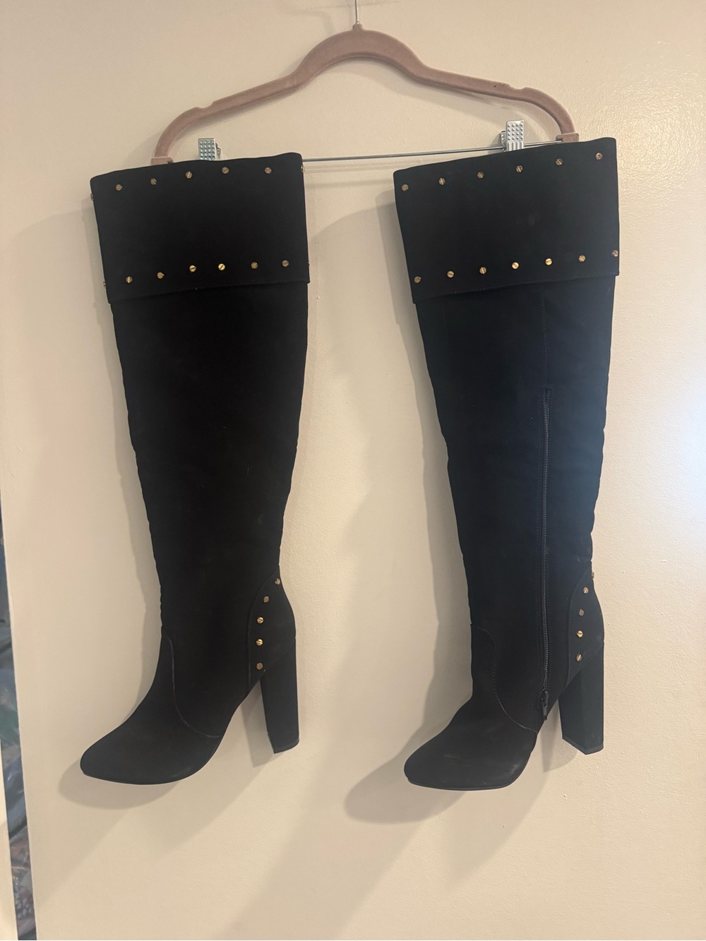 Izabella Rue Black Studded Over The Knee Heeled Boots Size 8 4"